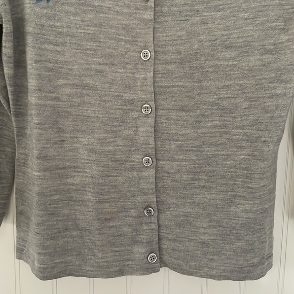 Garnet Hill Women’s 100% Merino Wool Crew Neck Button Up Cardigan Blue Roses XS - Picture 6 of 15